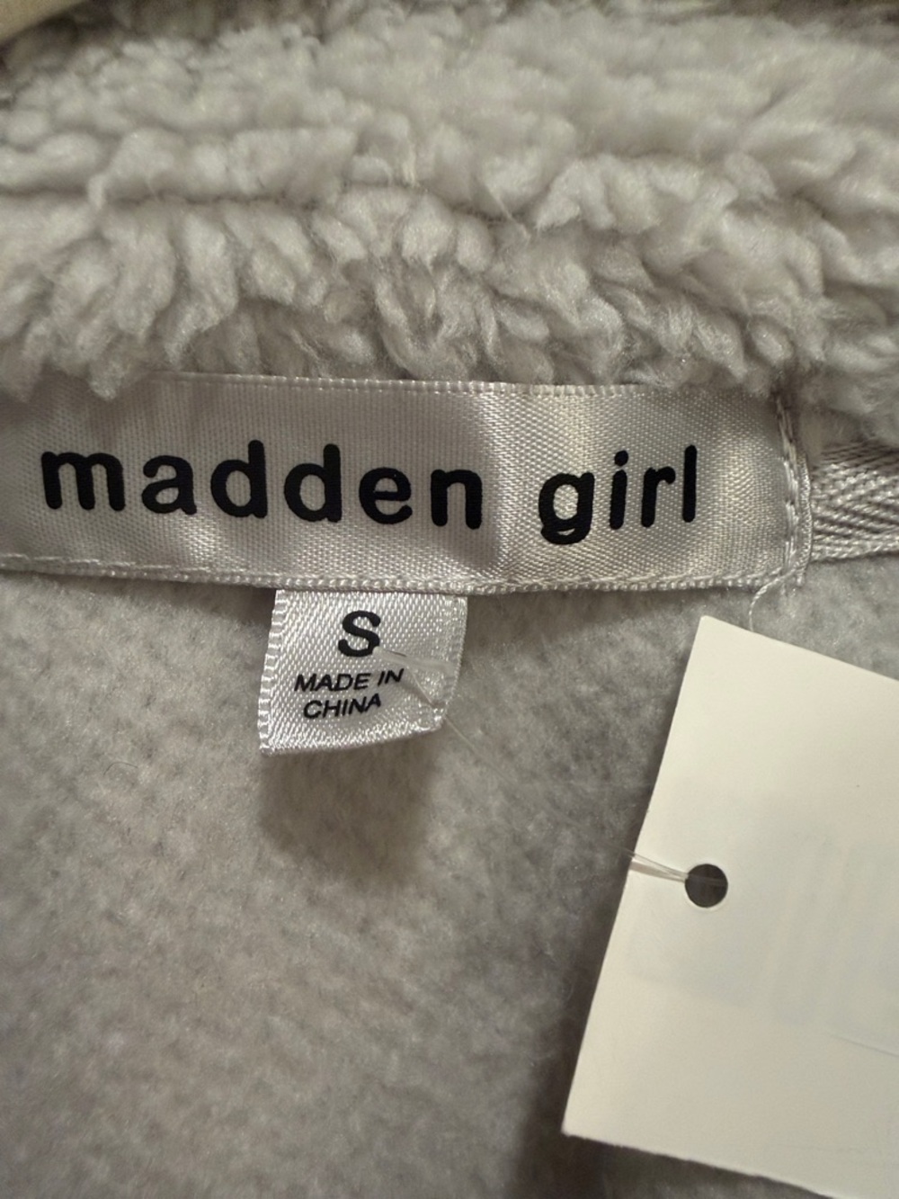 Madden Girl Boston Sports Club Grey Sherpa Fleece Full Zip Jacket Small NWT - Picture 5 of 10
